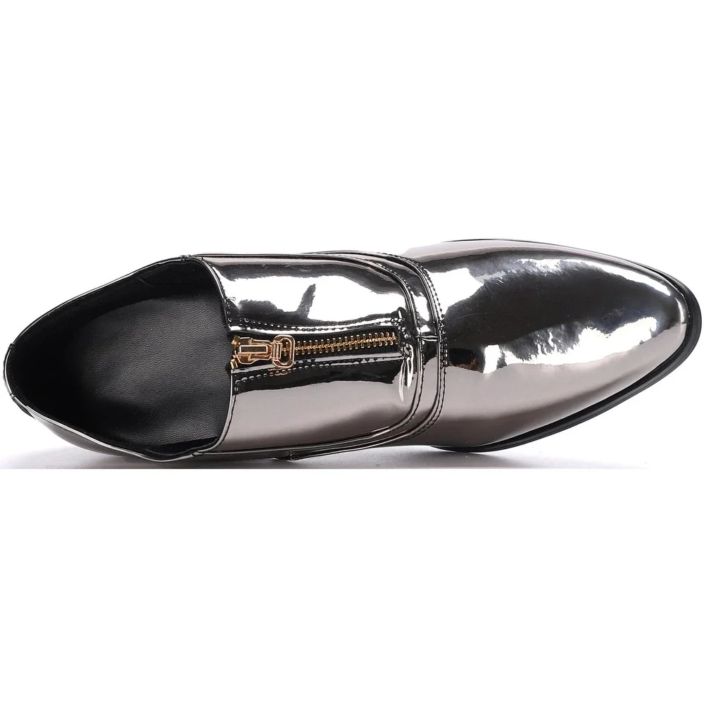 Santimon Men's US 9 Silver Bright Slip-on Opera Pumps Leather w/ SMALL SCUFF Hig